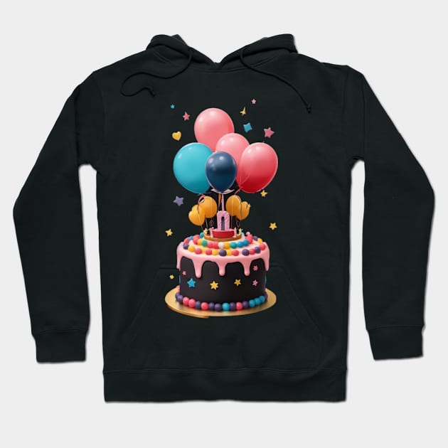 birthday cake with balloons Hoodie by AOAOCreation